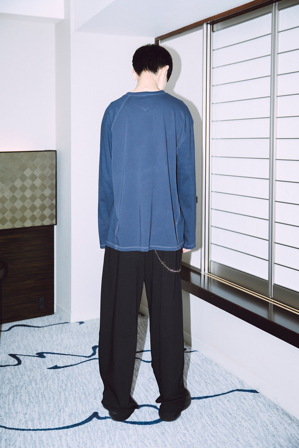 V NECK PIQUE RAGLAN TEE / NAVY
