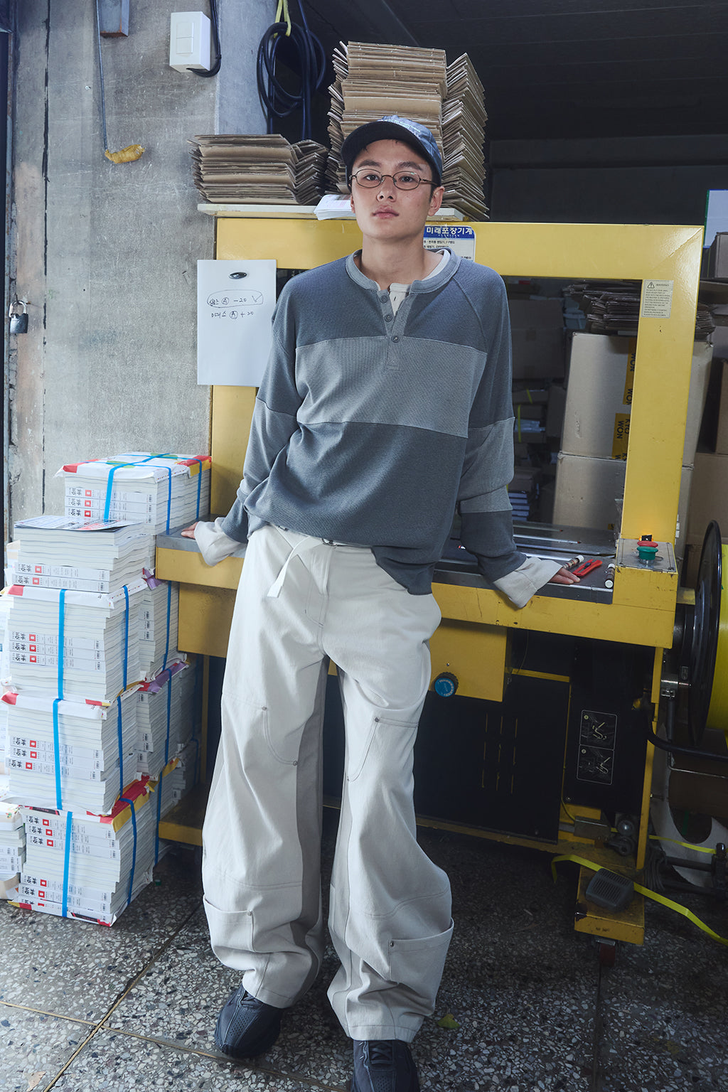 OVERSIZED HENLEY TEE / DARK GRAY