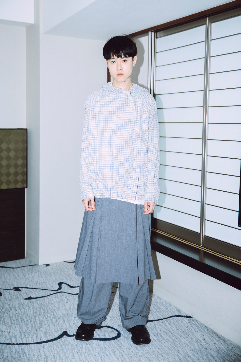 CHECK HOODED SHIRT / ECRU