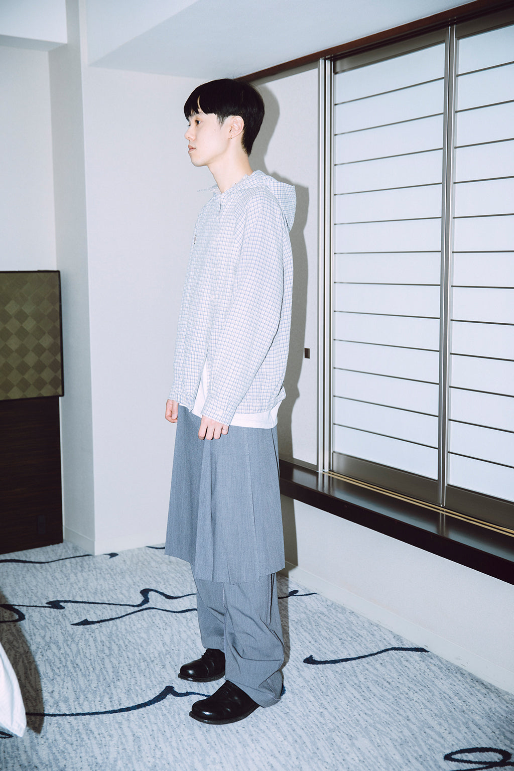 CHECK HOODED SHIRT / ECRU
