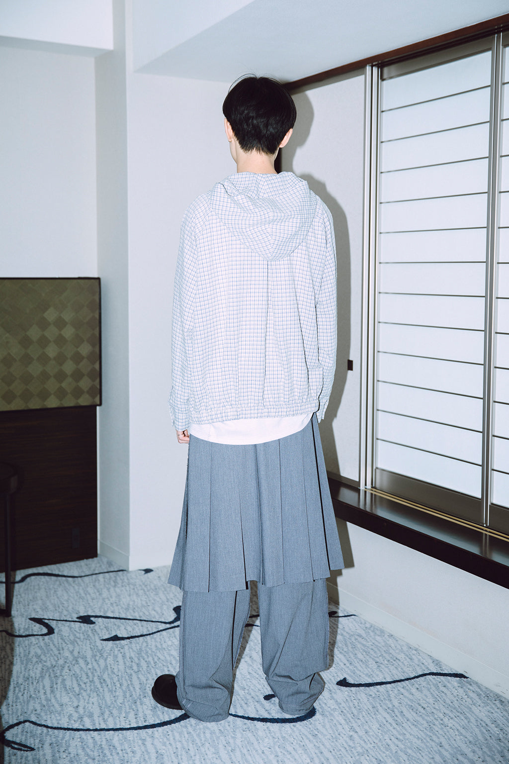 CHECK HOODED SHIRT / ECRU