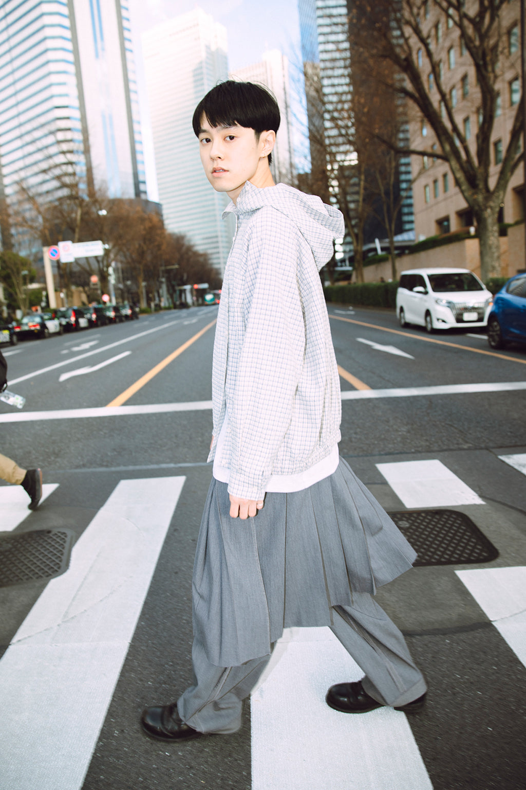 CHECK HOODED SHIRT / ECRU