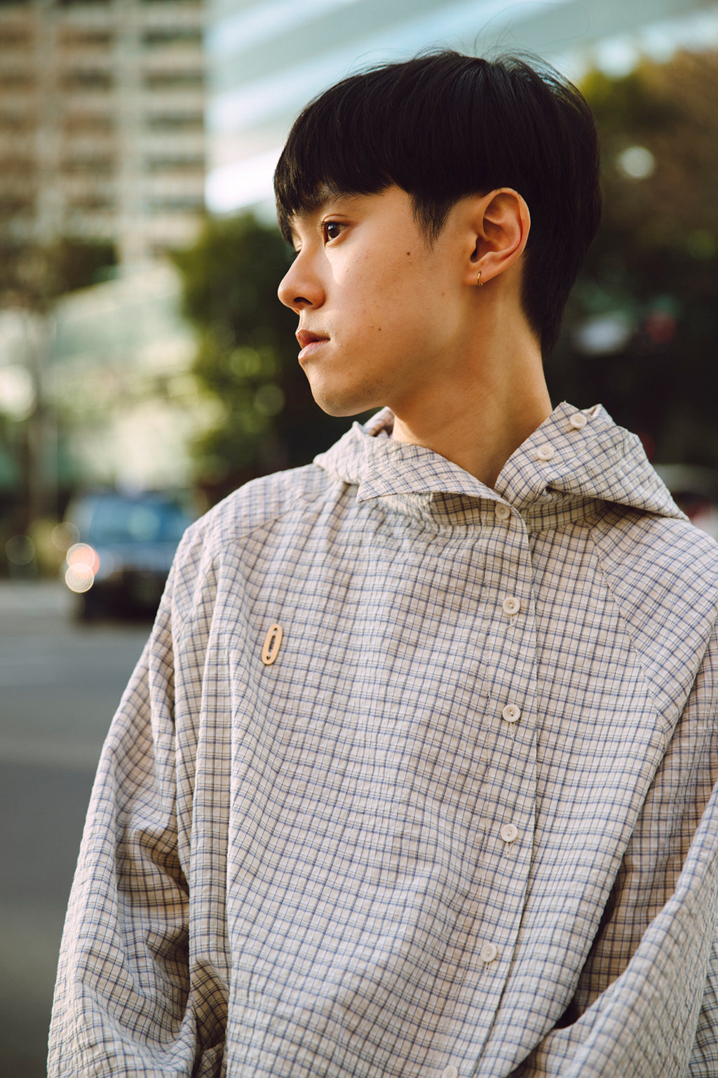 CHECK HOODED SHIRT / ECRU