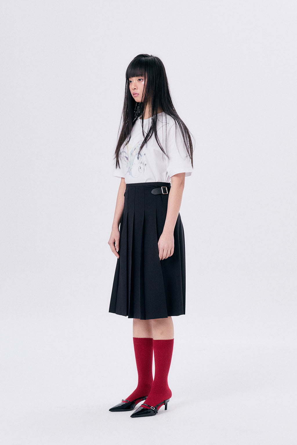 MIDI PLEATED WRAP SKIRT 3 / NAVY