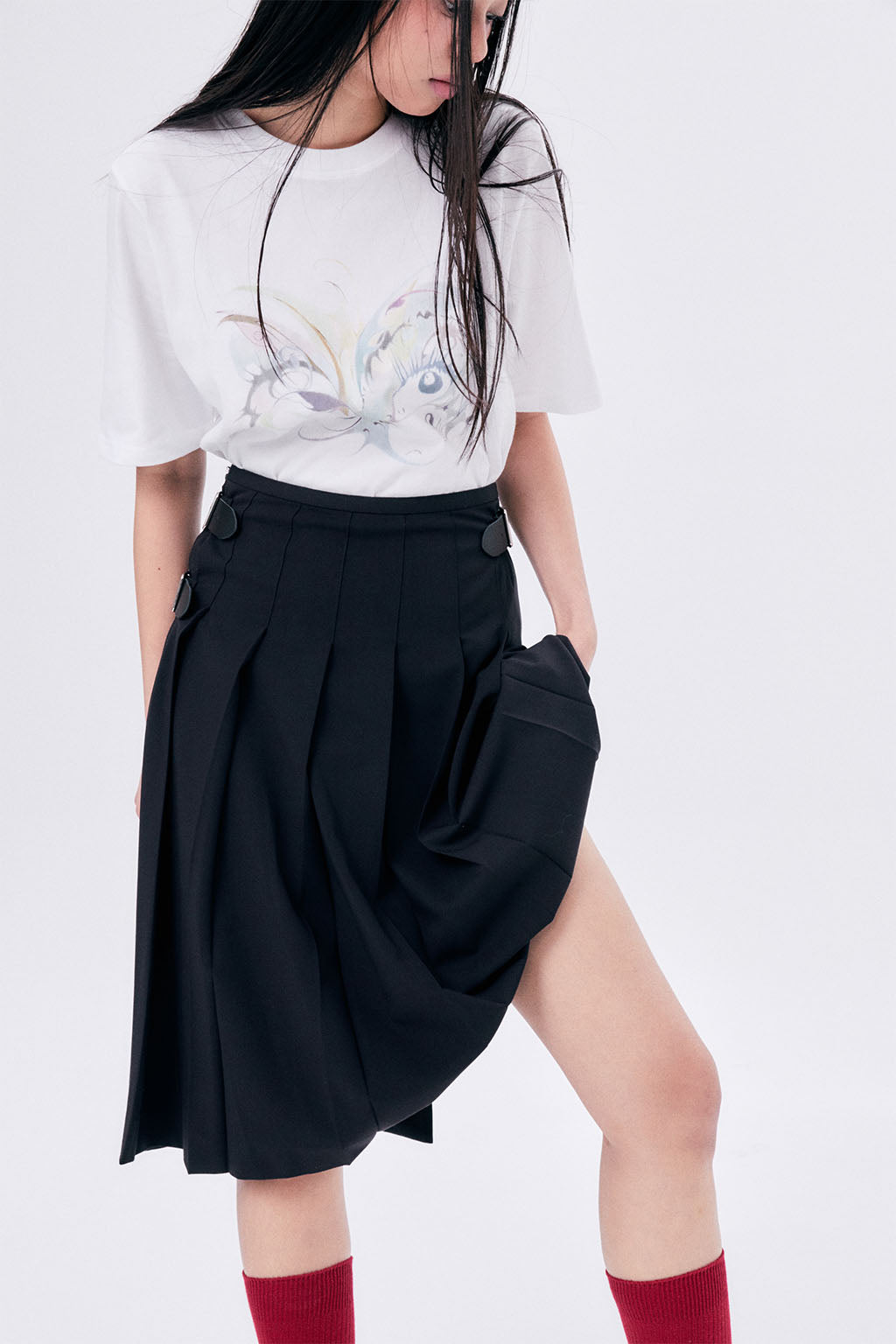 MIDI PLEATED WRAP SKIRT 3 / NAVY