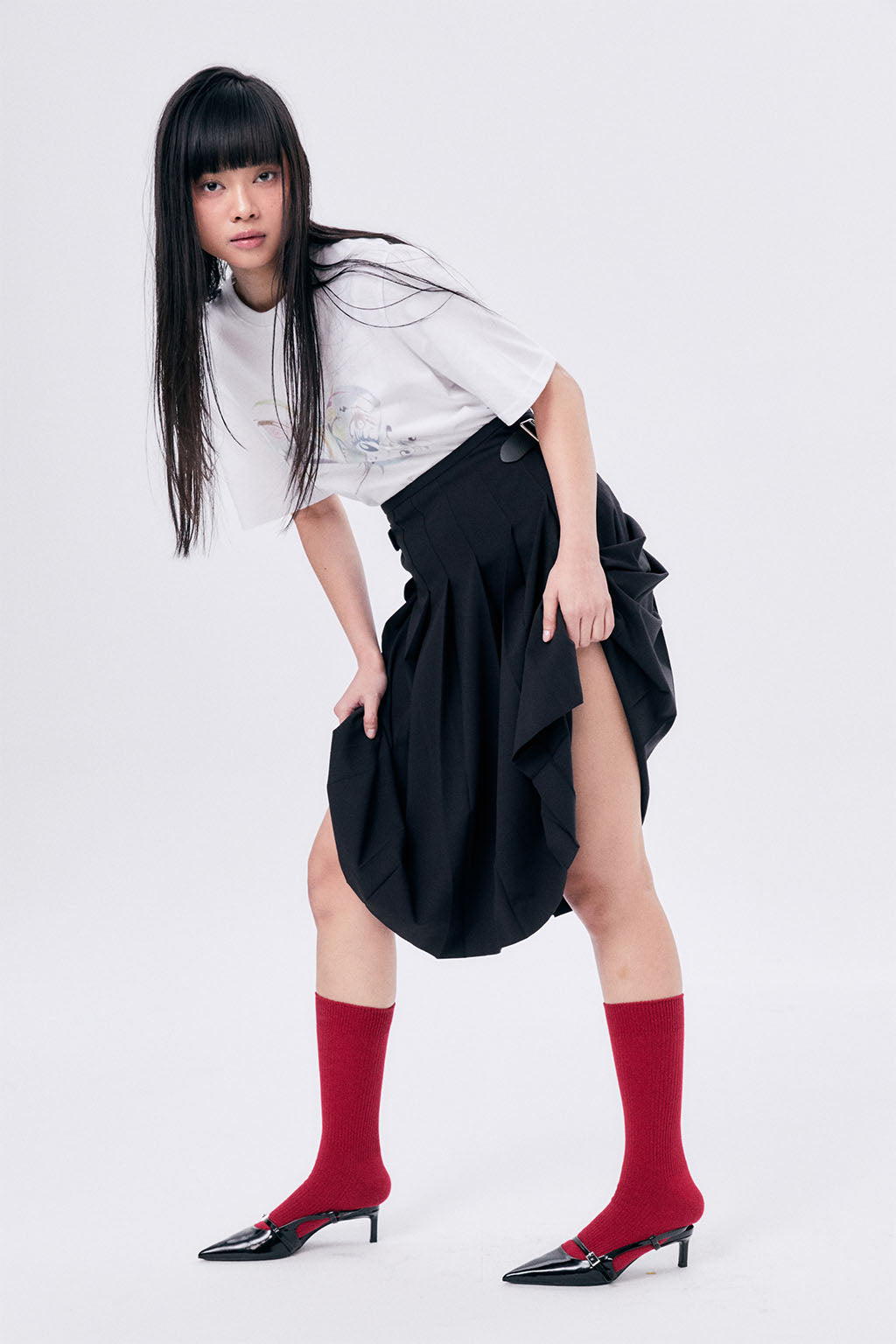MIDI PLEATED WRAP SKIRT 3 / NAVY