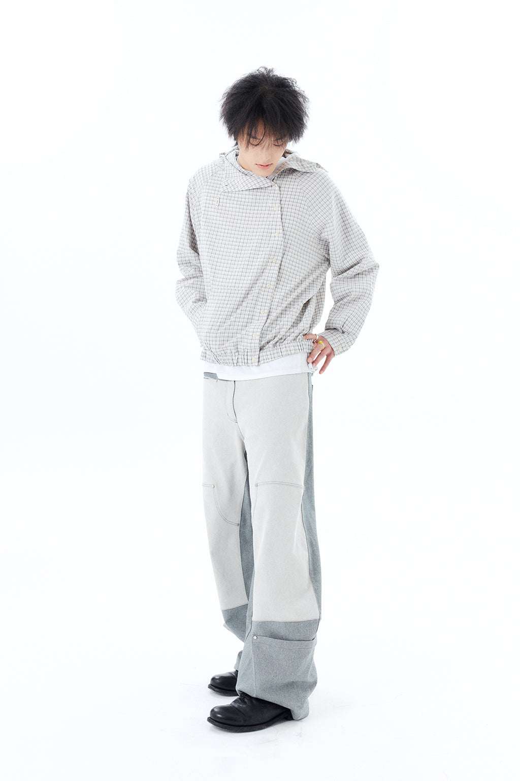 CHECK HOODED SHIRT / ECRU