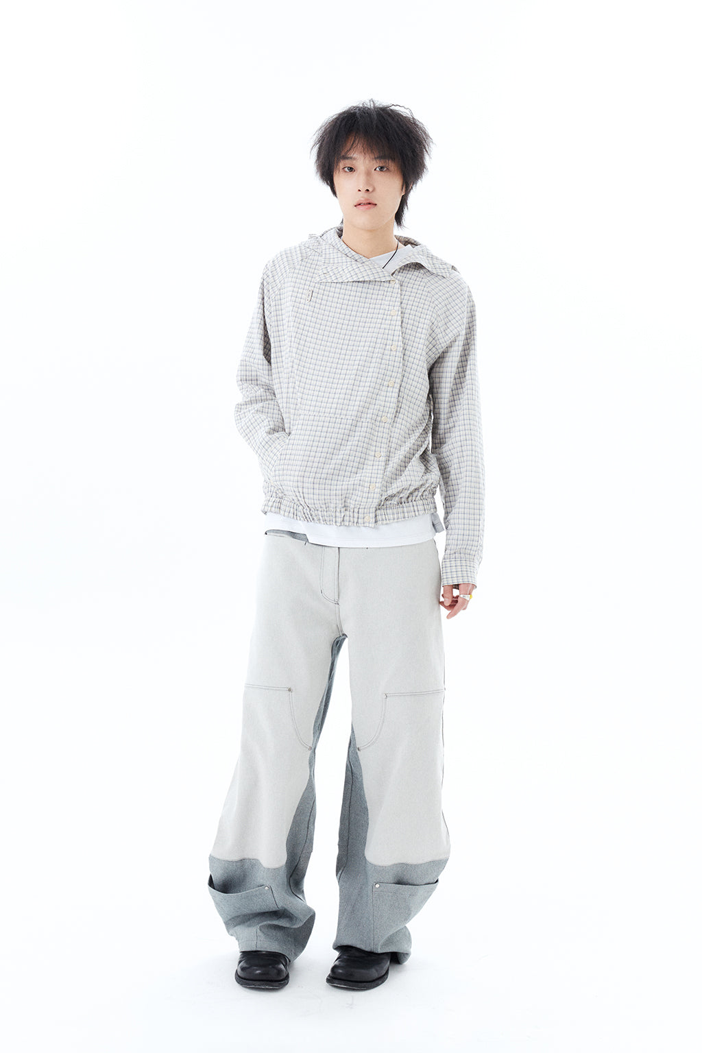 CHECK HOODED SHIRT / ECRU