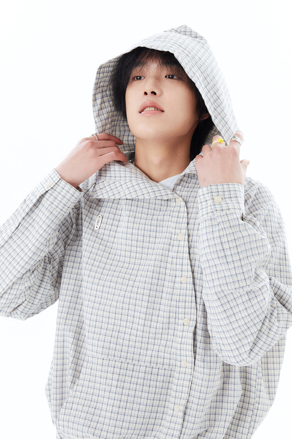 CHECK HOODED SHIRT / ECRU