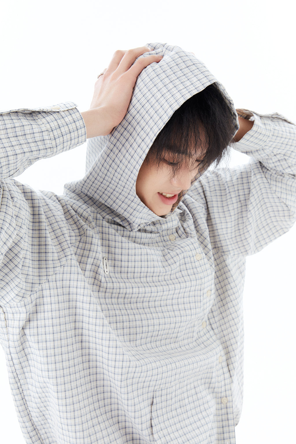 CHECK HOODED SHIRT / ECRU