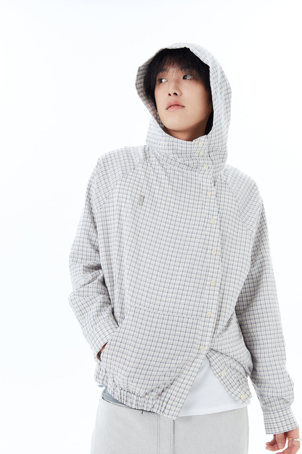 CHECK HOODED SHIRT / ECRU