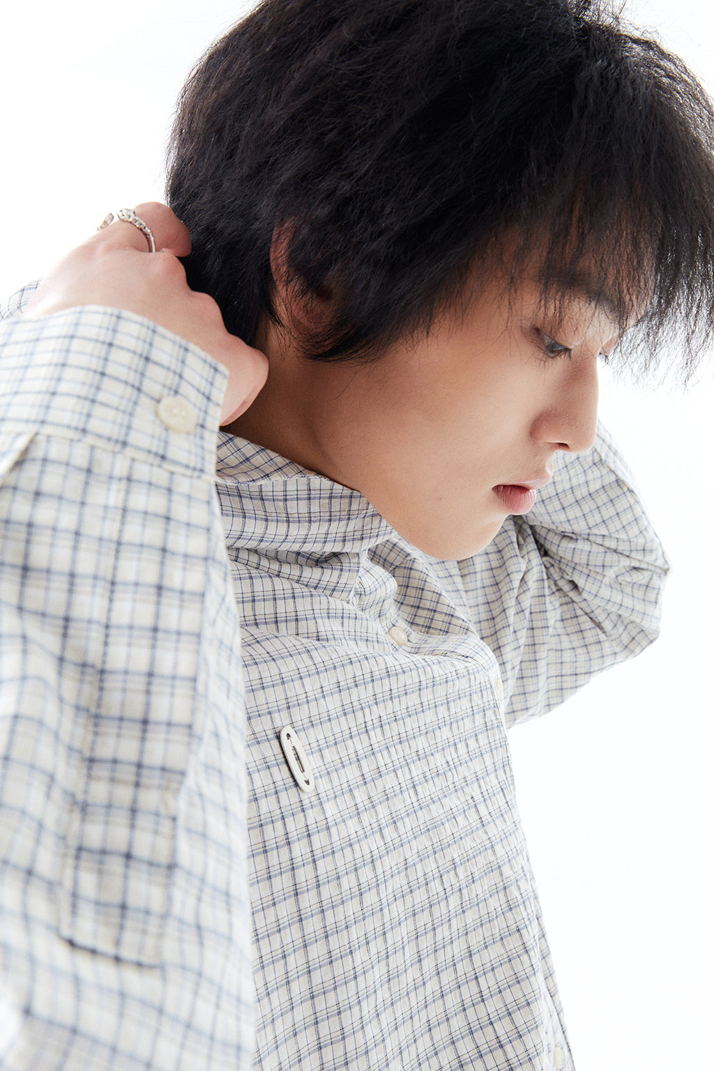 CHECK HOODED SHIRT / ECRU
