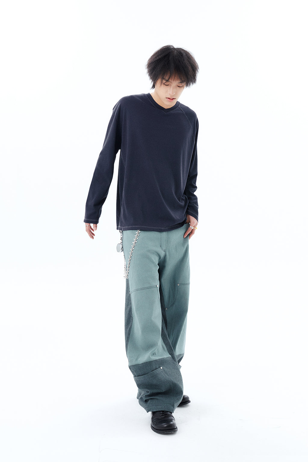 V NECK PIQUE RAGLAN TEE / NAVY