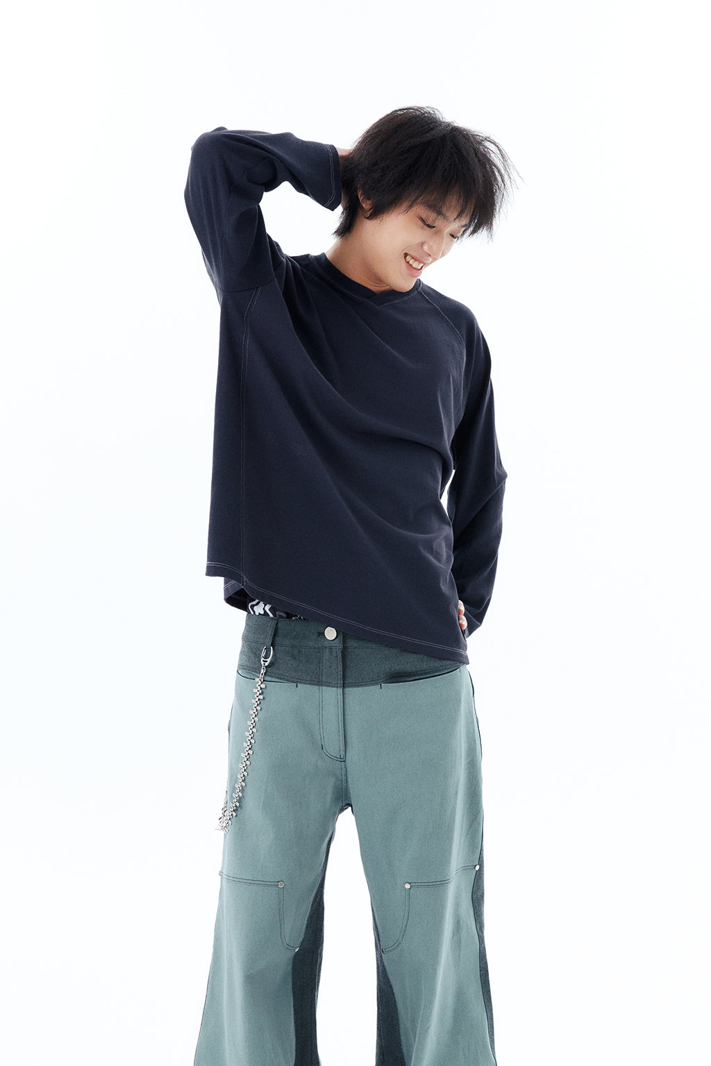V NECK PIQUE RAGLAN TEE / NAVY