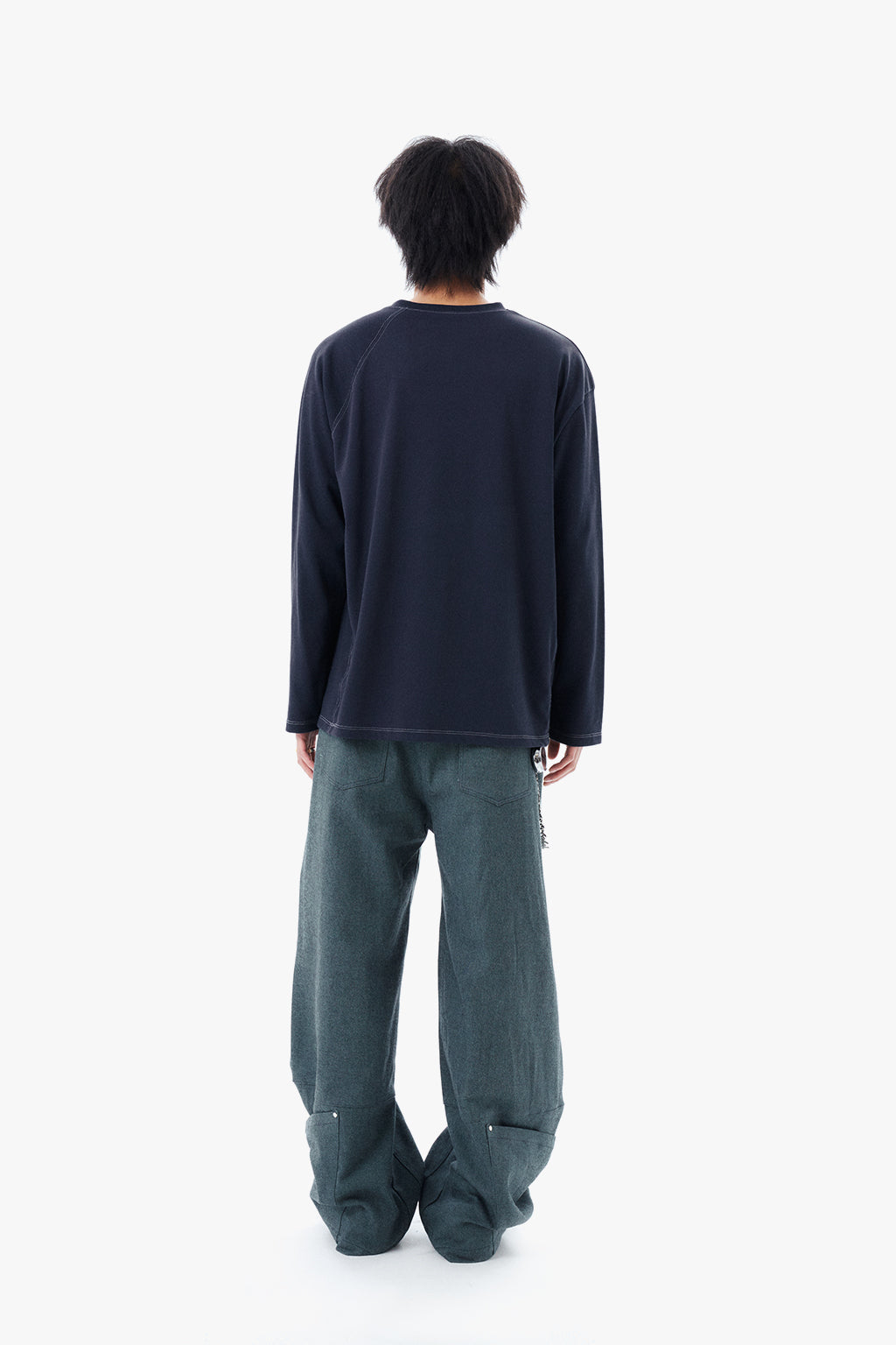 V NECK PIQUE RAGLAN TEE / NAVY