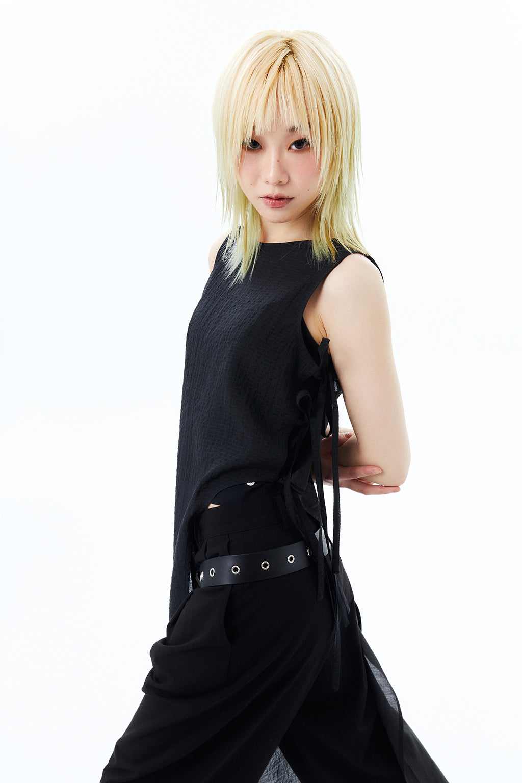 SIDE RIBBONS DRESS / BLACK