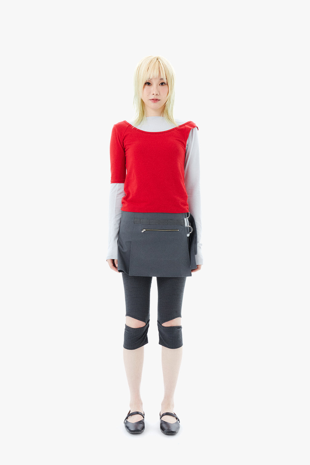MICRO BUCKLE SKIRT / GRAY