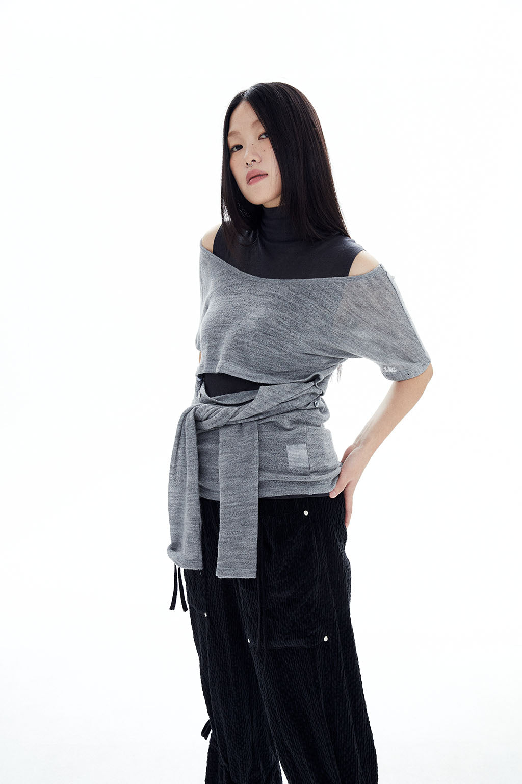 WOOL BUTTONS KNIT TOP / GRAY