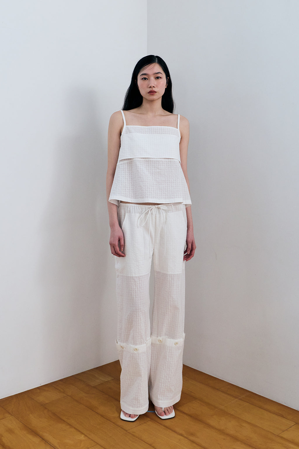 DOUBLE-LAYER CHECK TOP / WHITE
