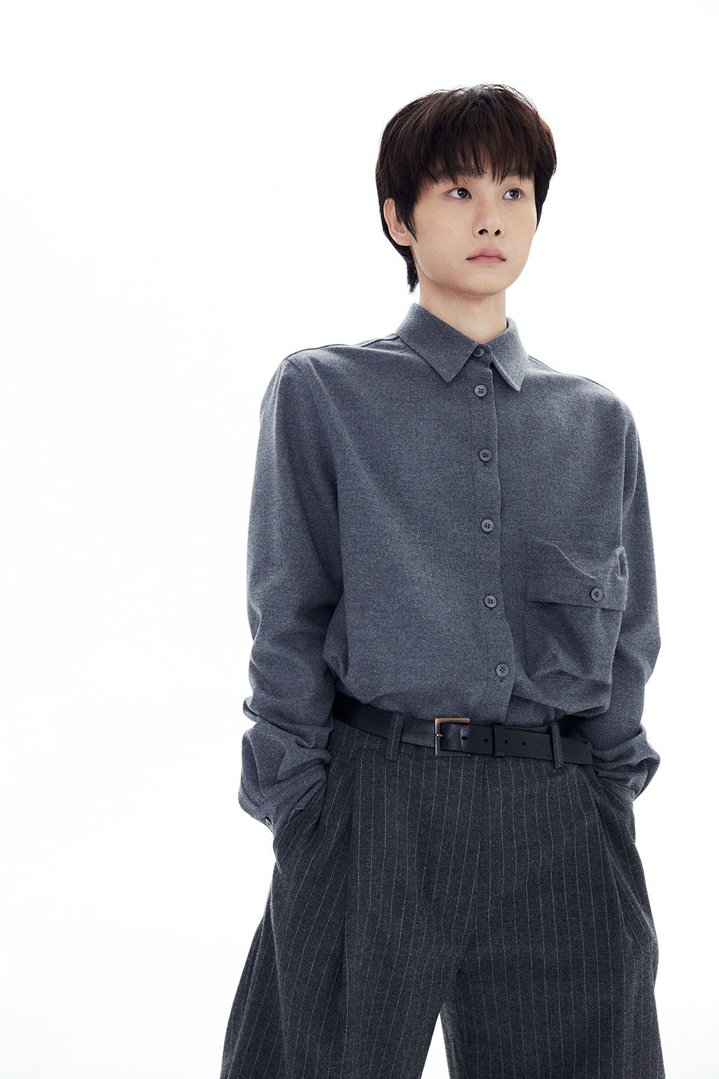 HEAVY WOOL POCKET SHIRT / GRAY