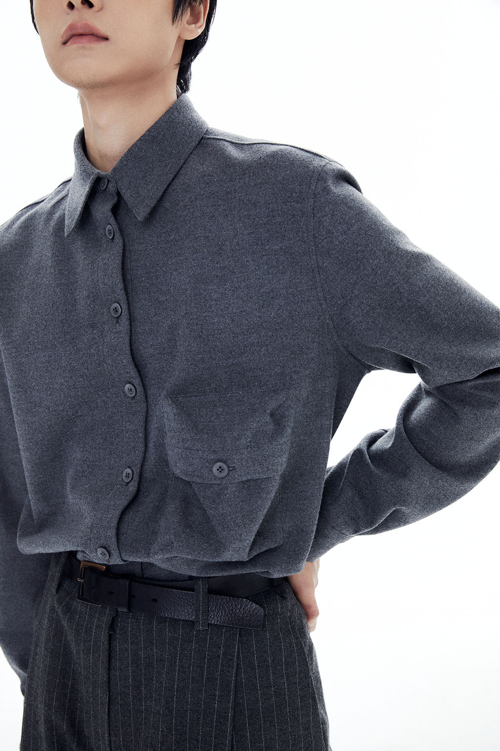 HEAVY WOOL POCKET SHIRT / GRAY