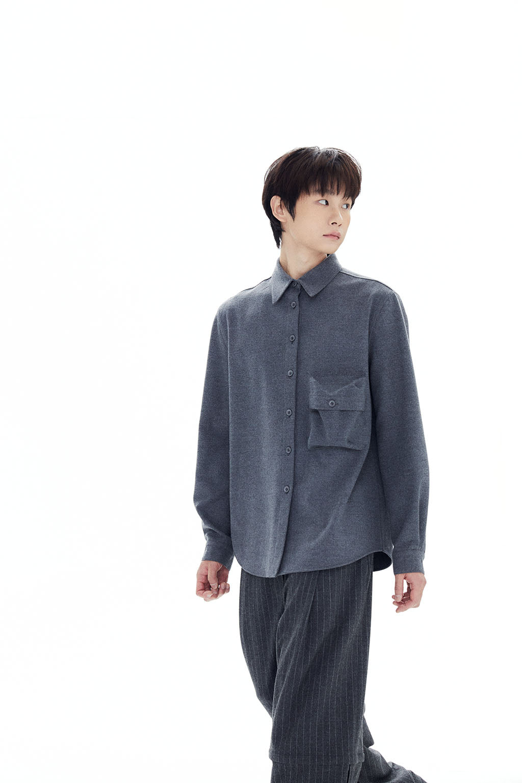 HEAVY WOOL POCKET SHIRT / GRAY