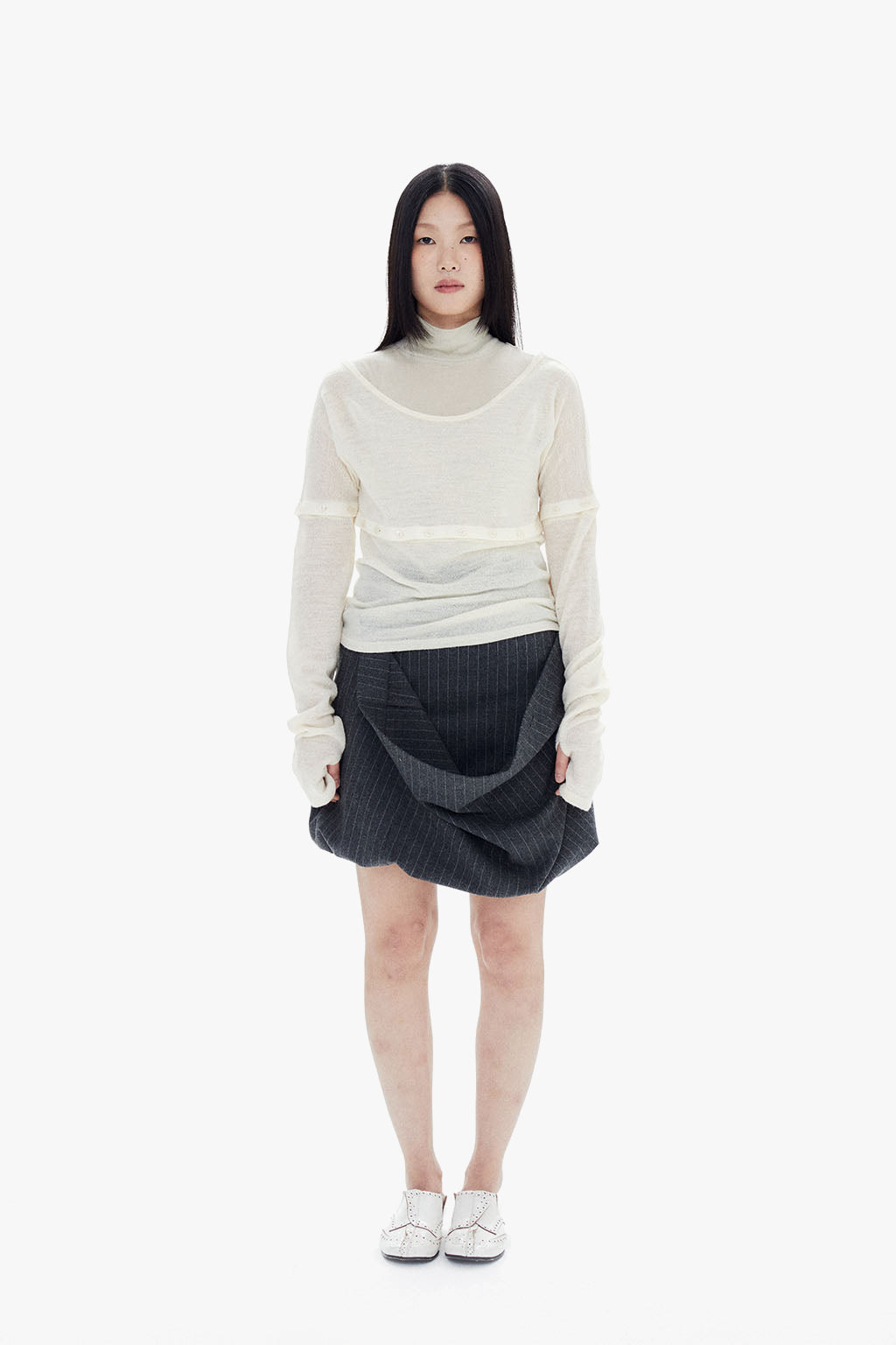 WOOL BUTTONS KNIT TOP / ECRU