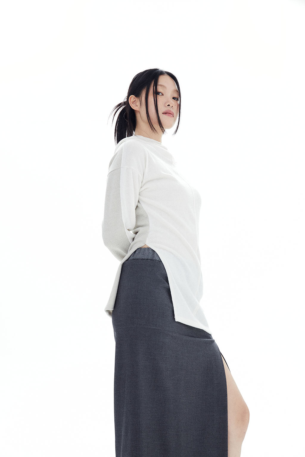 WOOL POCKETS LONG SKIRT / GRAY