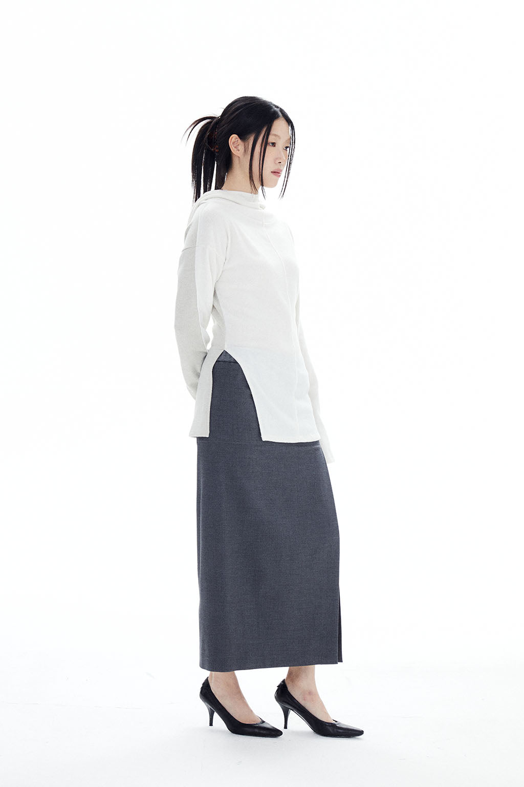 WOOL POCKETS LONG SKIRT / GRAY