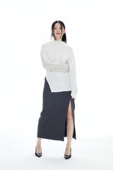 WOOL POCKETS LONG SKIRT / GRAY