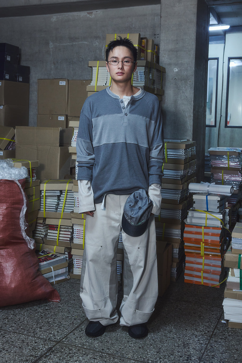 OVERSIZED HENLEY TEE / DARK GRAY