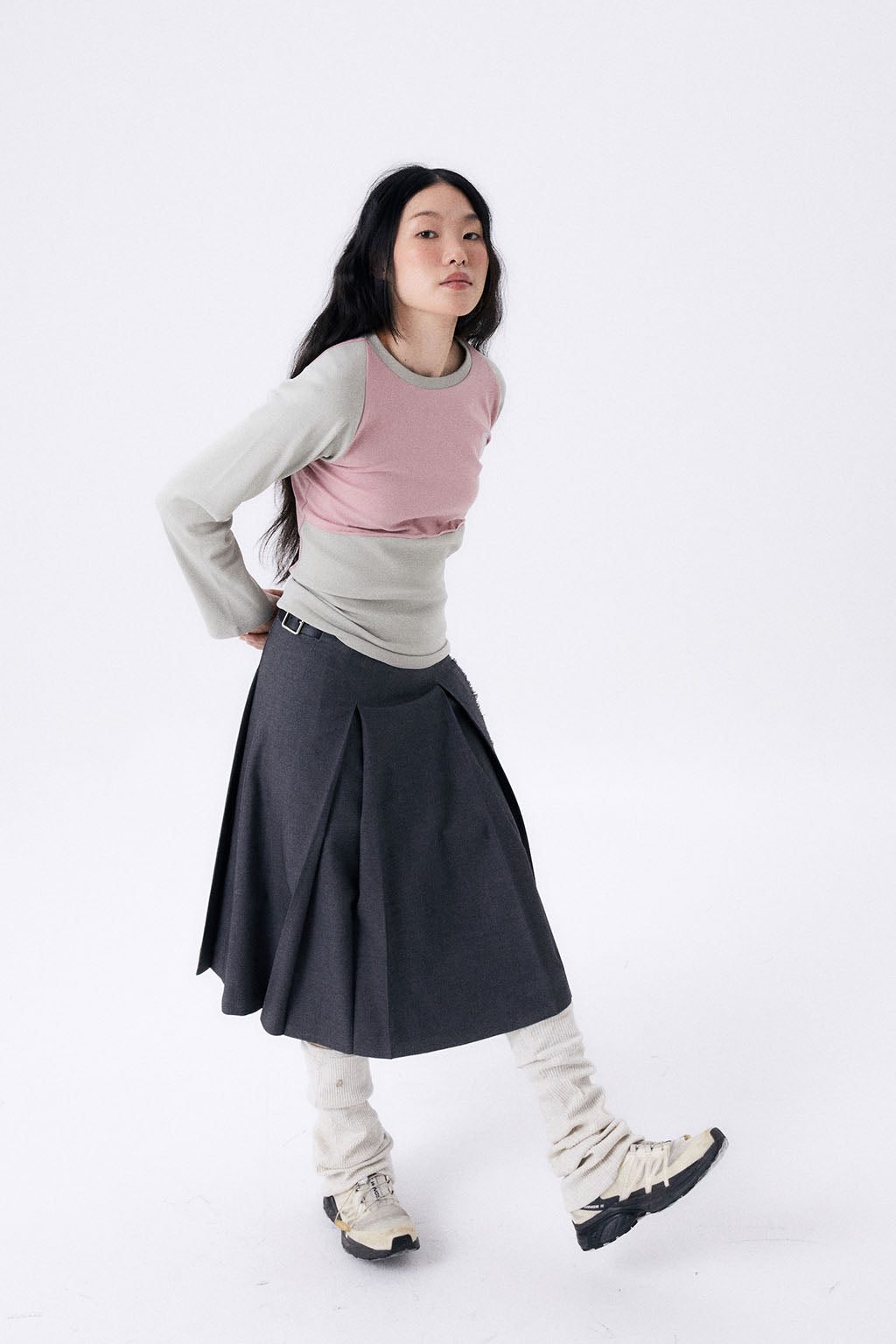 MIDI PLEATED WRAP SKIRT 2 / GRAY