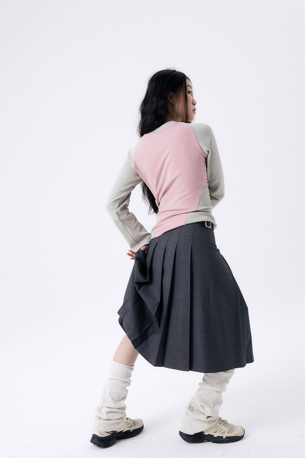 MIDI PLEATED WRAP SKIRT 2 / GRAY