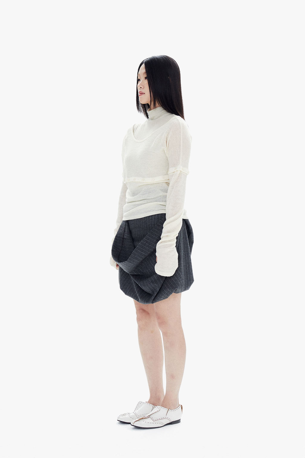 WOOL BUTTONS KNIT TOP / ECRU