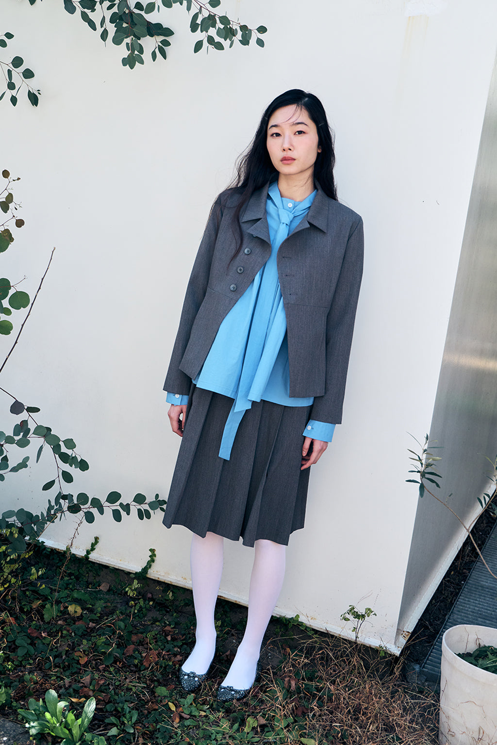 GATHERED MODULAR SHIRT / BLUE