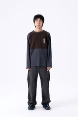 2 TONE RIB OVERSIZED TEE / GRAY & BROWN