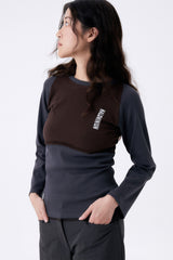 2 TONE RIB TIGHT TEE / GRAY & BROWN