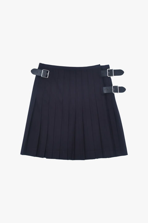 SHORT PLEATED WRAP SKIRT 2 / NAVY