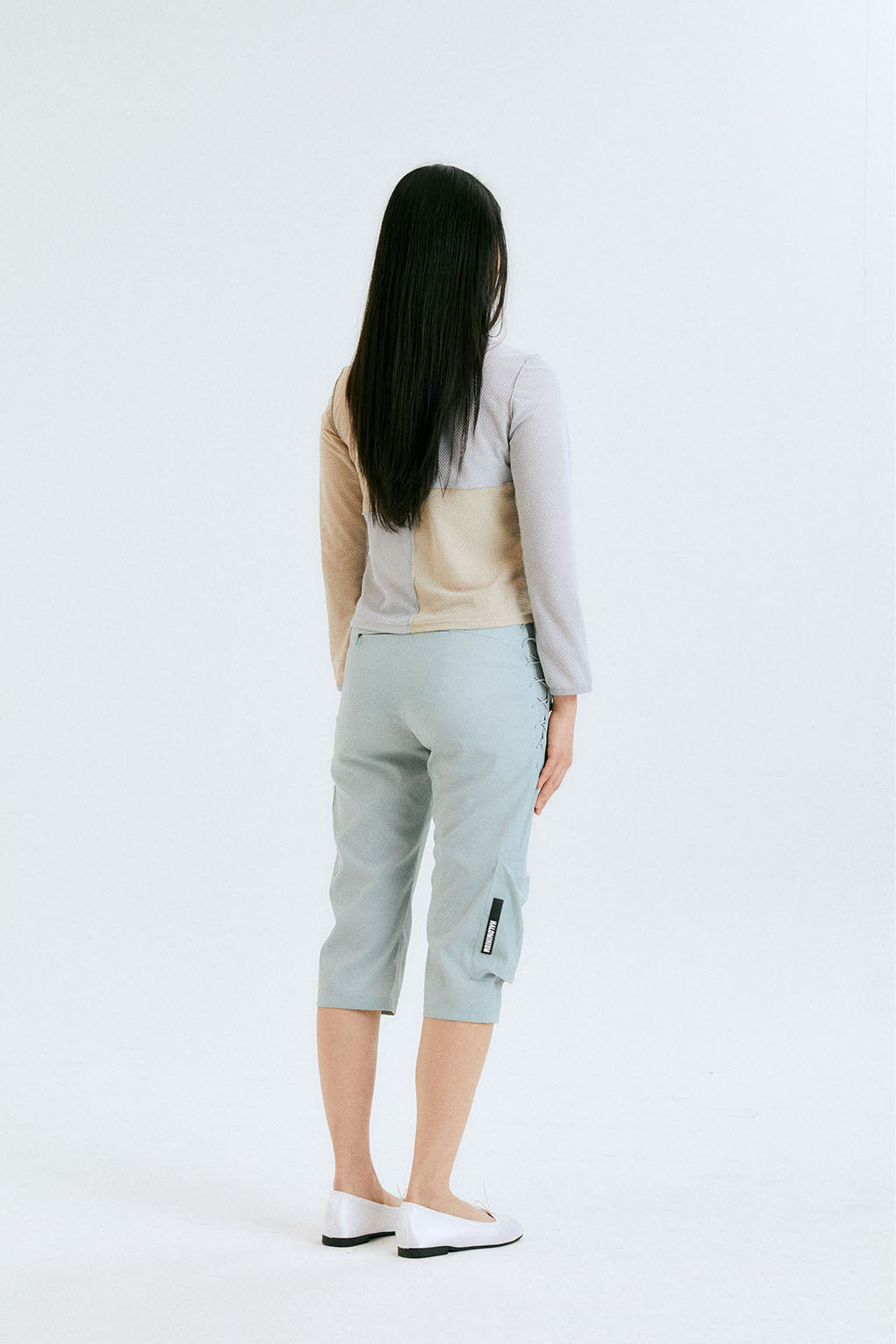 LACE UP CROPPED PANTS / AQUA