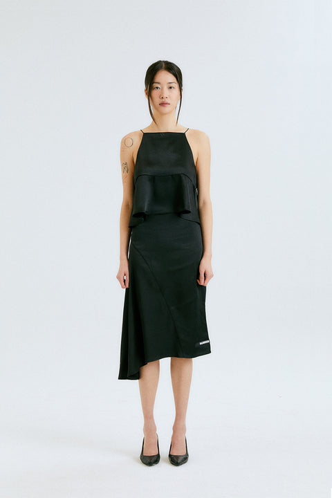 SILKY DRAPE SKIRT / BLACK