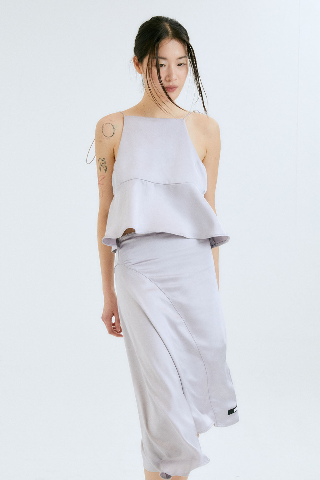 SILKY DRAPE SKIRT / PALE PURPLE