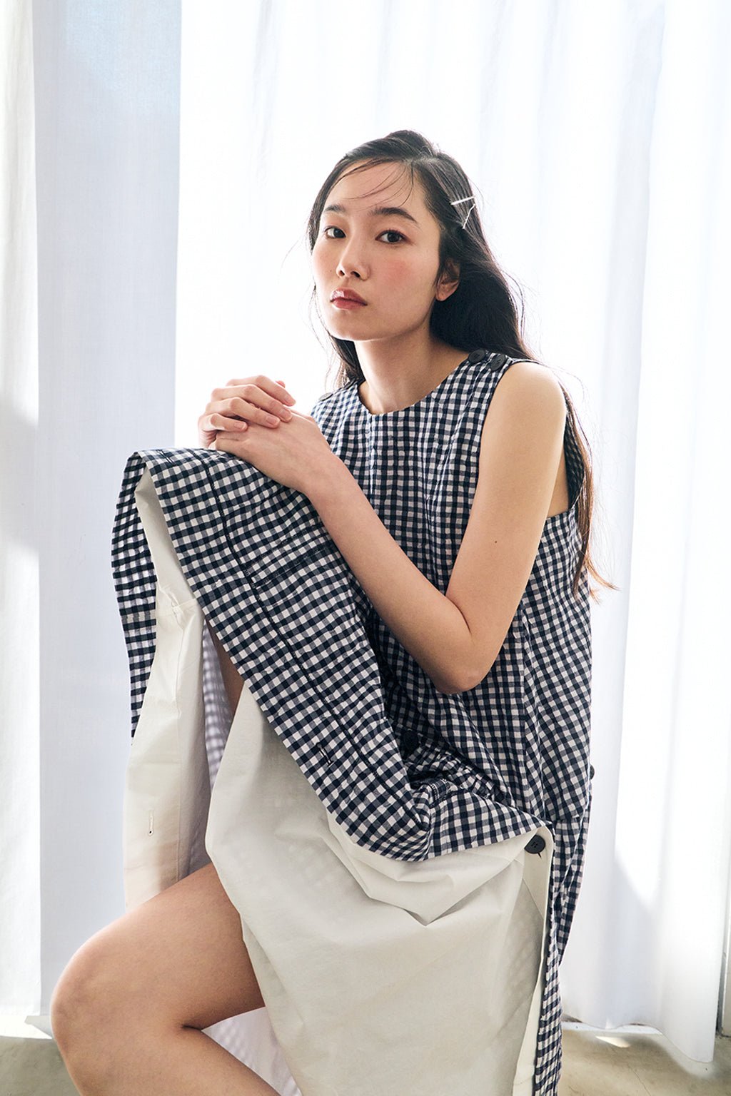 MULTIWAY CHECK DRESS / BLUE