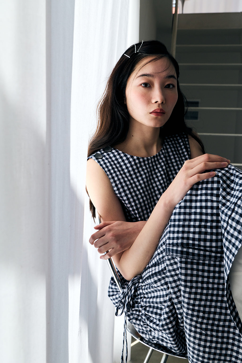 MULTIWAY CHECK DRESS / BLUE