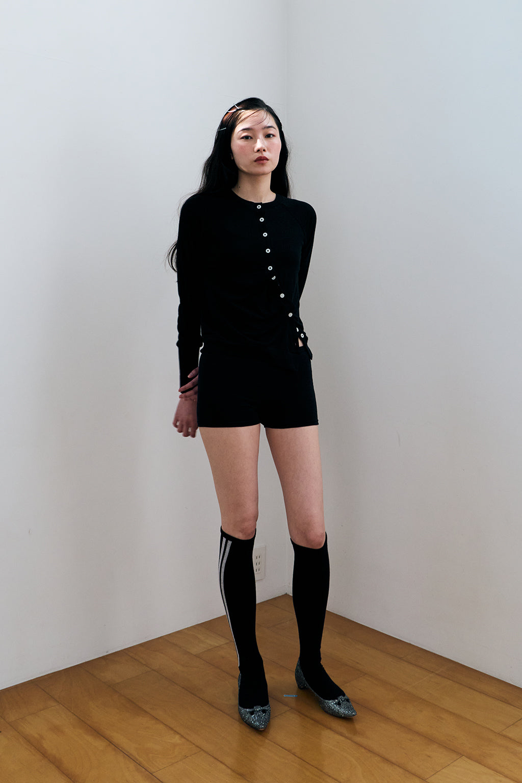 MODULAR RUFFLE CARDIGAN / BLACK