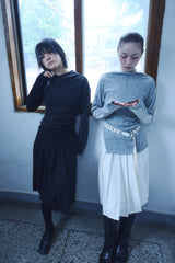 BUTTON PLEATED WRAP SKIRT / ECRU