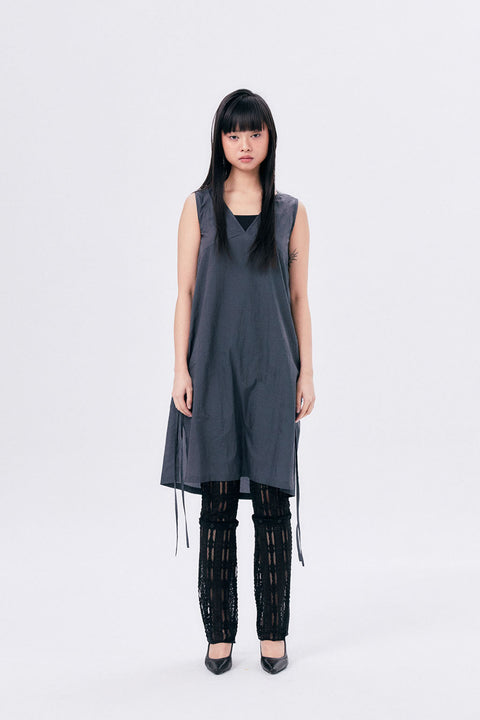 CHECK SHIRRED DRESS / ASH GRAY