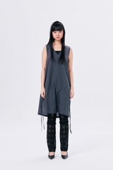 CHECK SHIRRED DRESS / ASH GRAY