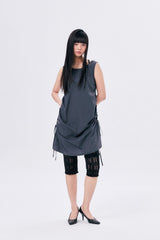 CHECK SHIRRED DRESS / ASH GRAY