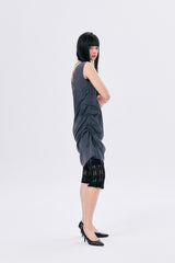 CHECK SHIRRED DRESS / ASH GRAY