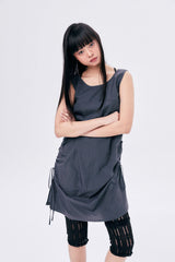 CHECK SHIRRED DRESS / ASH GRAY